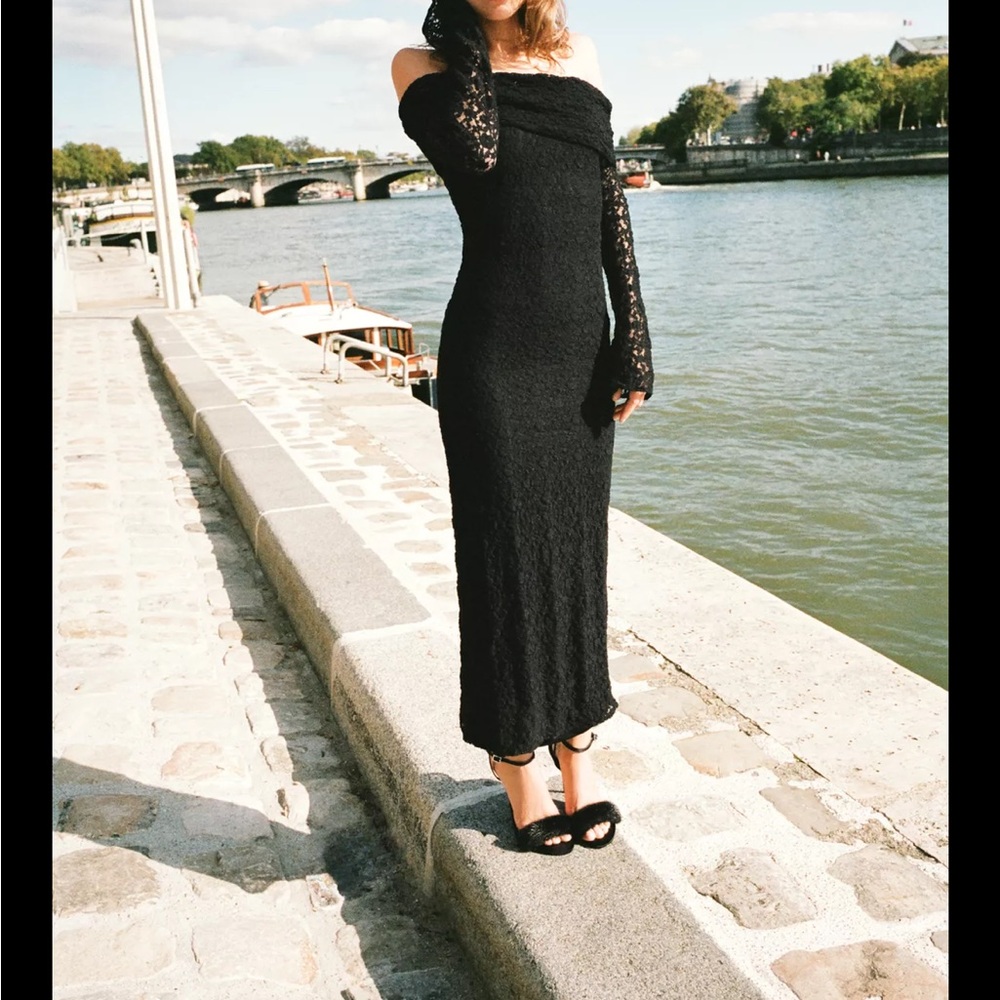 Zara Black Off-Shoulder Lace Dress